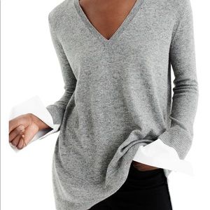 J.Crew Gray V Neck Sweater with Shirt Cuffs, XS